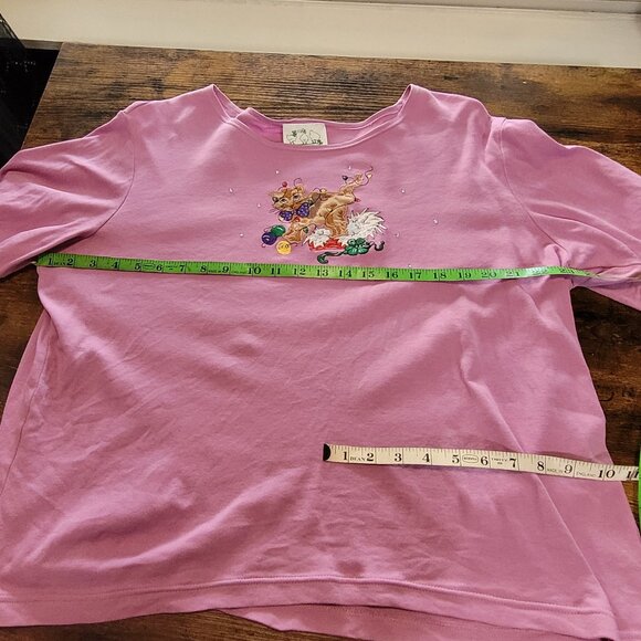 VTG Y2K MEOWY CHRISTMAS EMBROIDERED MCBLING HOLIDAY T-SHIRT EUC L - Picture 5 of 6